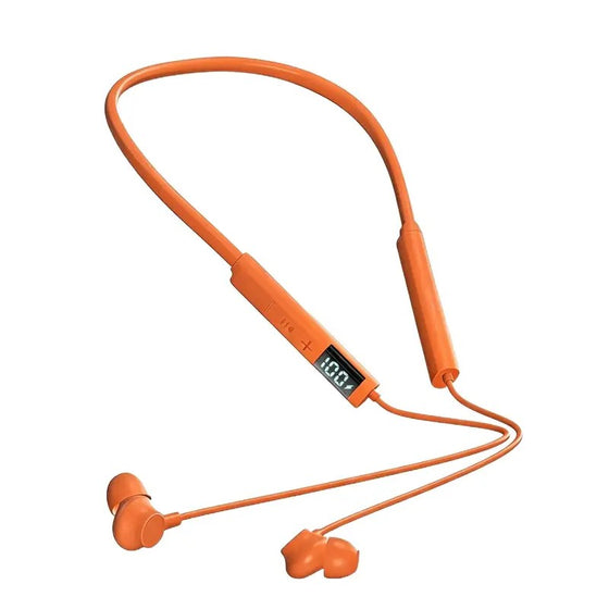 Latest Upgraded Version Orange Neckband Wireless Headphones, Sweatproof Flexible Neckband, 42H Battery, Type-C Fast Charge, Conversation Boost & Adaptive EQ, LED Power Display, App