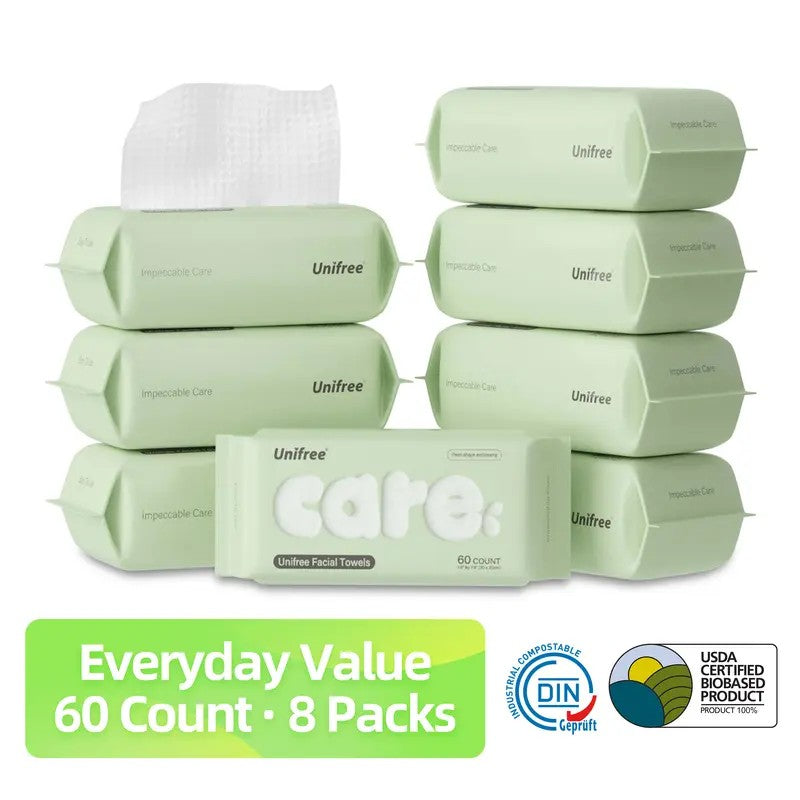 [N] Unifree Disposable Face Towels, Plant Fiber Biodegradable Single-Use Towelettes, Soft Thick Facial Tissue Packs, Bathroom Home Supplies,  Plant Based Tissue,  Soft Facial Tissu