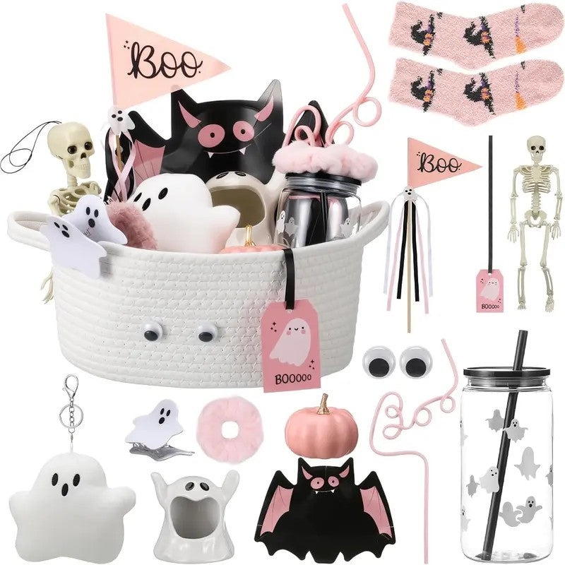 Gejoy Halloween Boo Basket Gift Box Set for Women Men Cute Spooky Ghost Dog Cat Pumpkin Gift Basket Stuffers Ideas for Women Adults Wife Girlfriend Her Sister Friend Spooky Season image