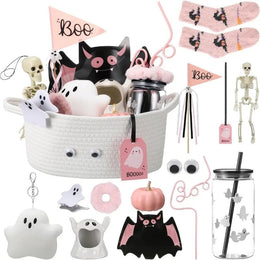 Gejoy Halloween Boo Basket Gift Box Set for Women Men Cute Spooky Ghost Dog Cat Pumpkin Gift Basket Stuffers Ideas for Women Adults Wife Girlfriend Her Sister Friend Spooky Season