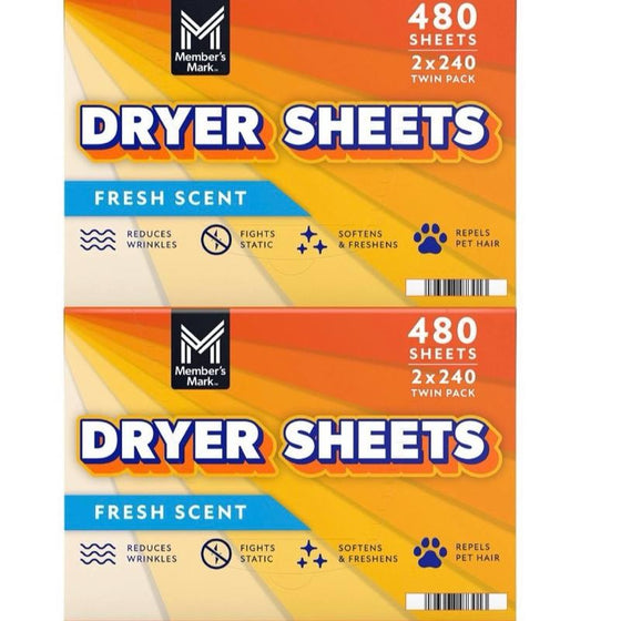 Member's Mark Fabric Softener Dryer Sheets, Fresh Scent, 480 ct.