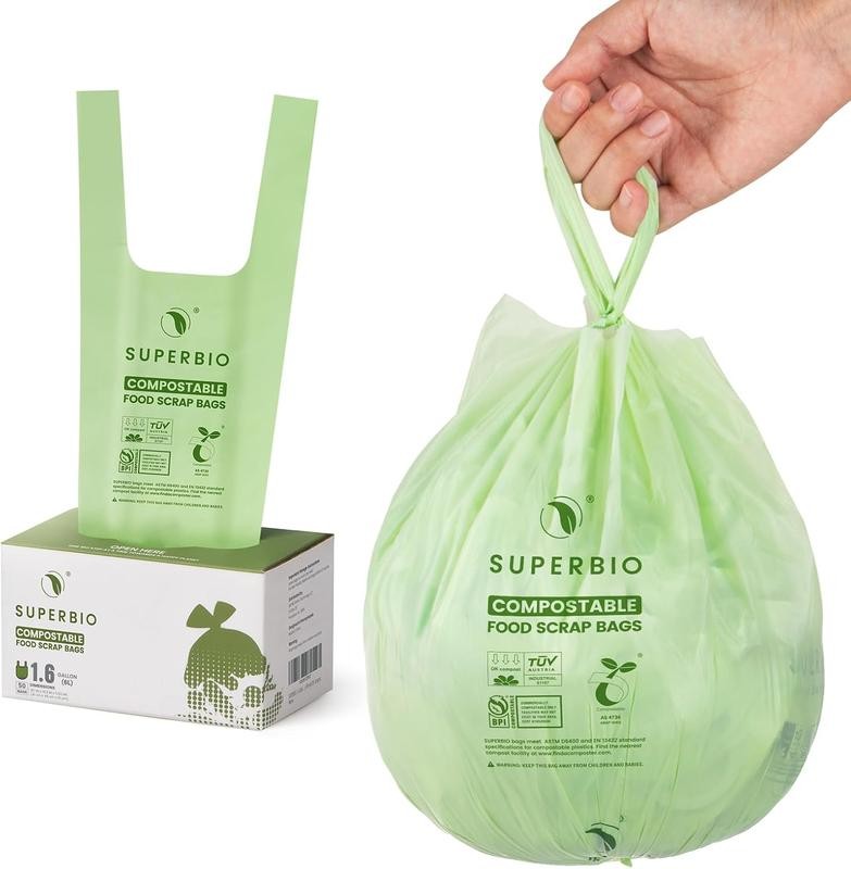 1.6 Gallon Compostable Food Scrap Bags For Counter Top Bin