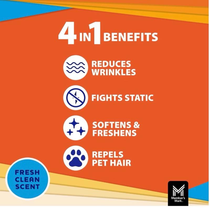 Member's Mark Fabric Softener Dryer Sheets, Fresh Scent, 480 ct.