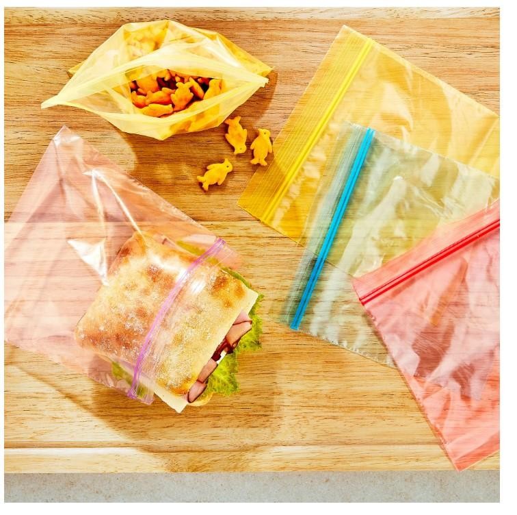 Double Zipper Sandwich Bags, Assorted Colors, 100 Count