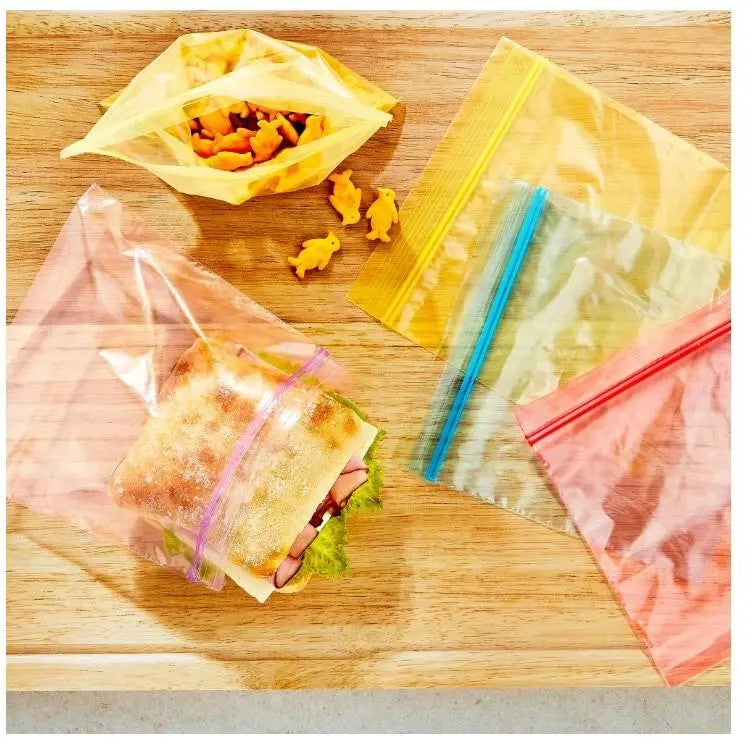 Double Zipper Sandwich Bags, Assorted Colors, 100 Count