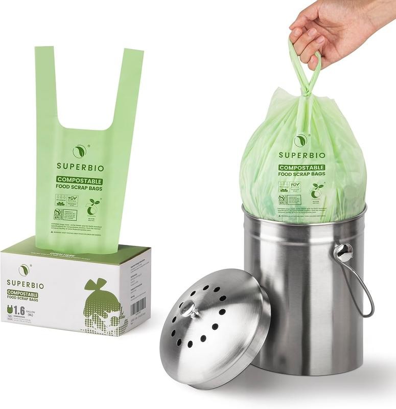 1.6 Gallon Compostable Food Scrap Bags For Counter Top Bin
