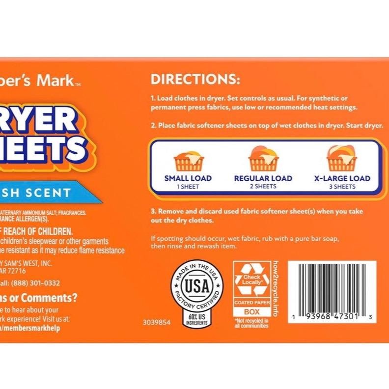 Member's Mark Fabric Softener Dryer Sheets, Fresh Scent, 480 ct.